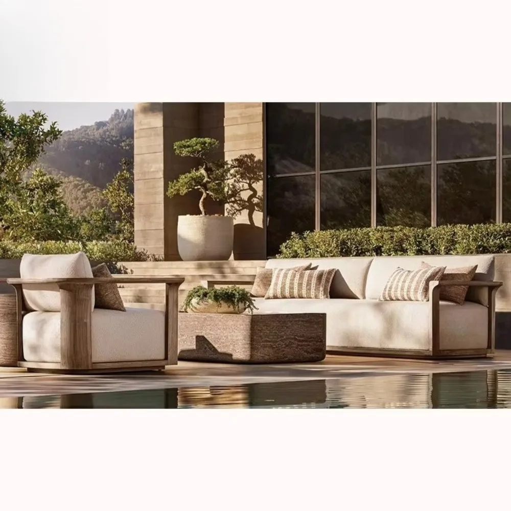 Modern Style Teak Garden Sofa Set with Outdoor Furniture for Beach Restaurant, Pool or Park