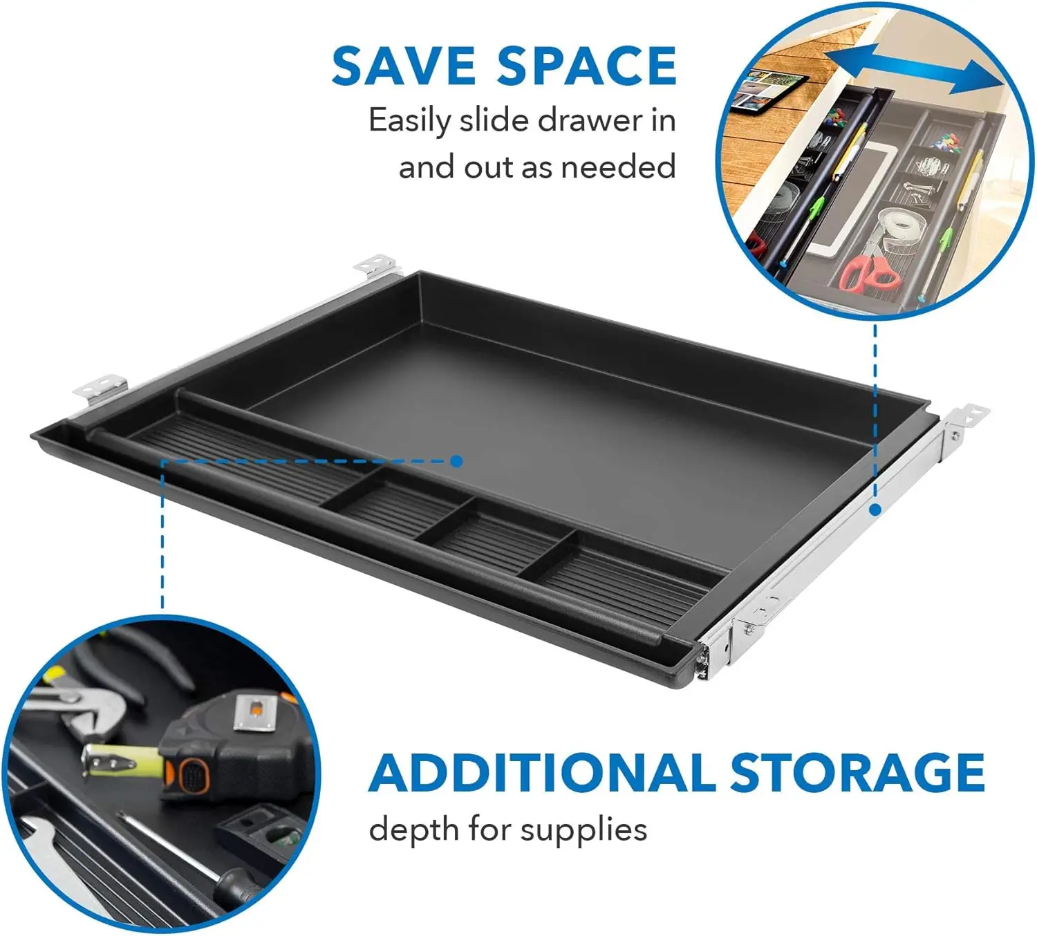 

Large Under Desk Pencil Drawer | 21.25” Width | Ball Bearing Slides Out Tray Organizer for Pencil,and Office Accessories (BLACK)