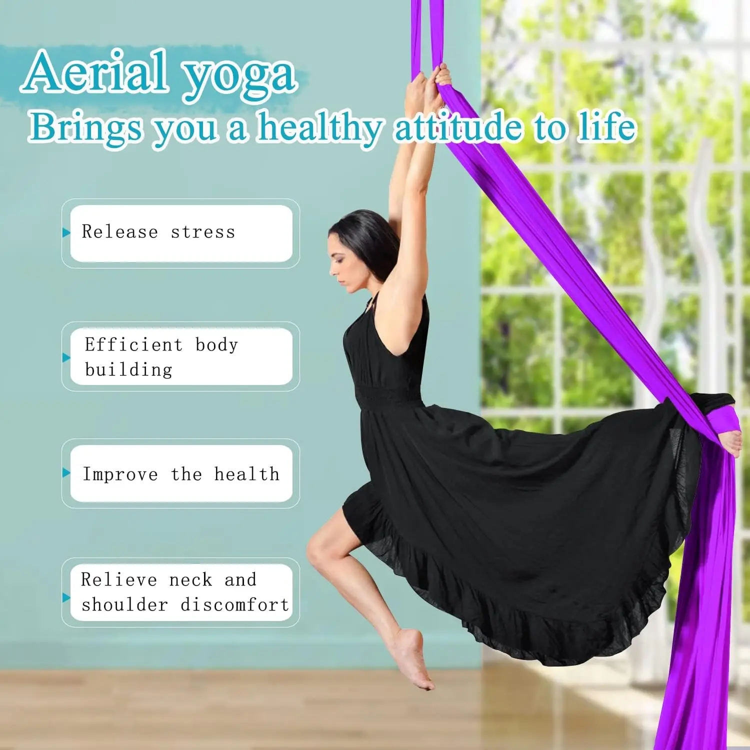 Yoga Swing Set Equipment - 9 Yards Aerial Yoga Hammock kit, Low-Stretch Fabrics for Beginner Dance, Full Accessories