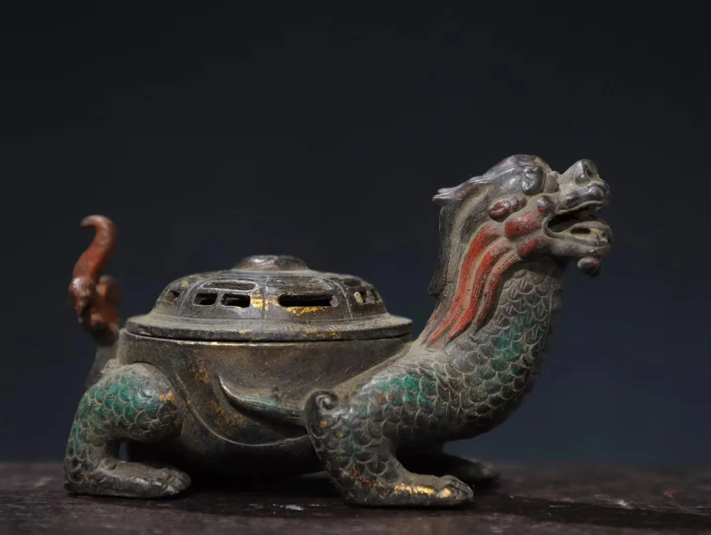 Rare  old Handmade copper Dragon turtle incense burner statue,Free shipping