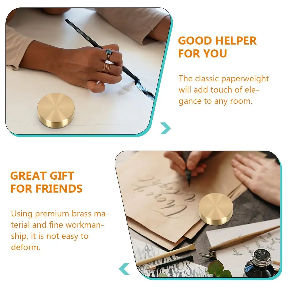 Round Ruler Paperweight Heavy Desktop Decorations Brass Letterweight Chinese Painting