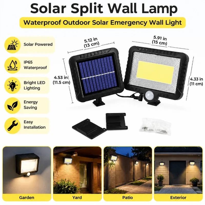 Solar Split Wall Lamp, Waterproof Outdoor Solar Emergency Wall Light, Solar Lamp for Garden Yard Patio Exterior Home Decoration
