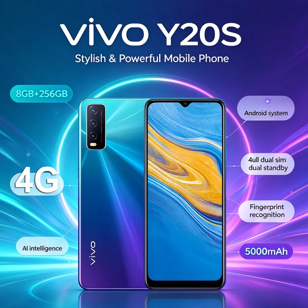 Original Fashionable Brand New Vivo Y20s Global Version 4G Smart Thin and Thin Mobile Phone 6.51' HD Display 50MP Camera 5000mAh