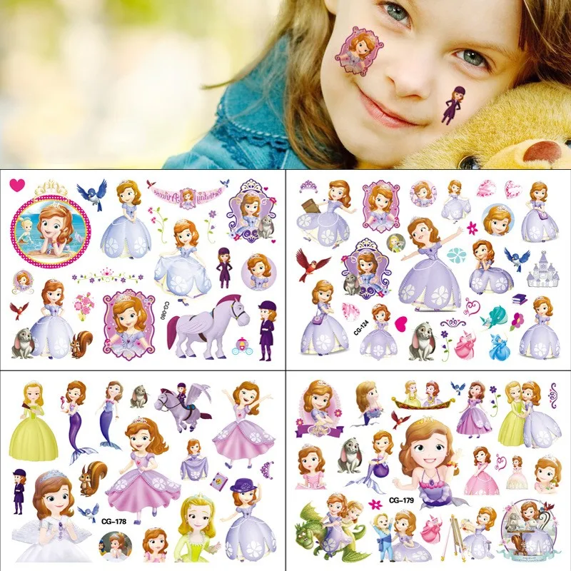 1Pcs Disney Cartoon Anime Sofia Tattoo Stickers Children's Temporary Tattoos Body Art Cosplay Party Toys for Kids Gifts