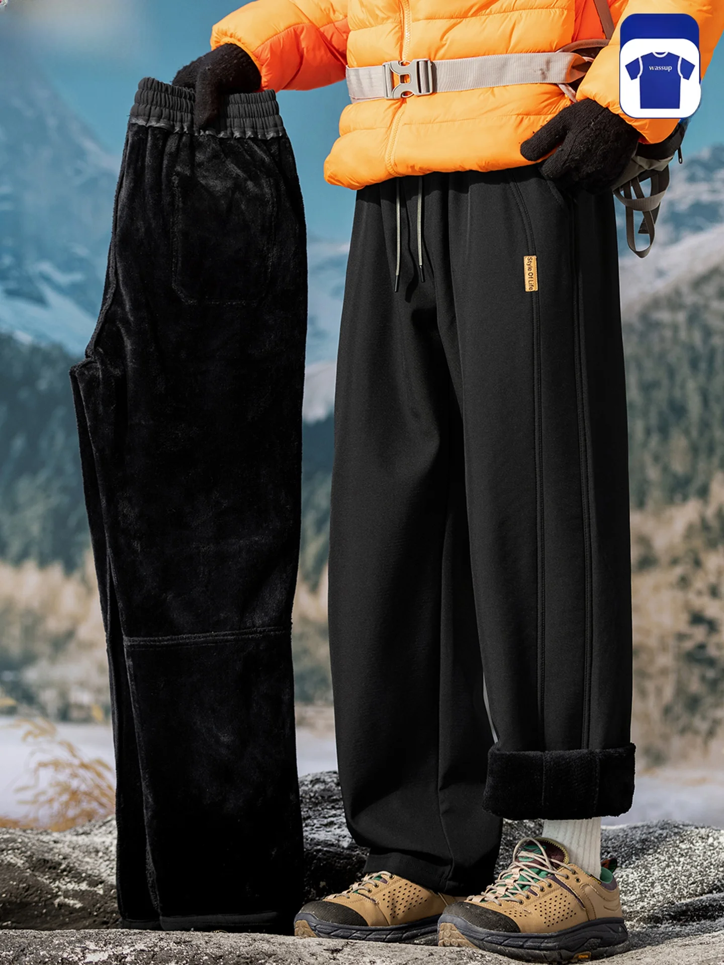 

Wassup Dozen Men's Fce Lined Thi Straight Leg Sweatpants Warm Casual Pants American Sle Polyester Fiber Straight Cut