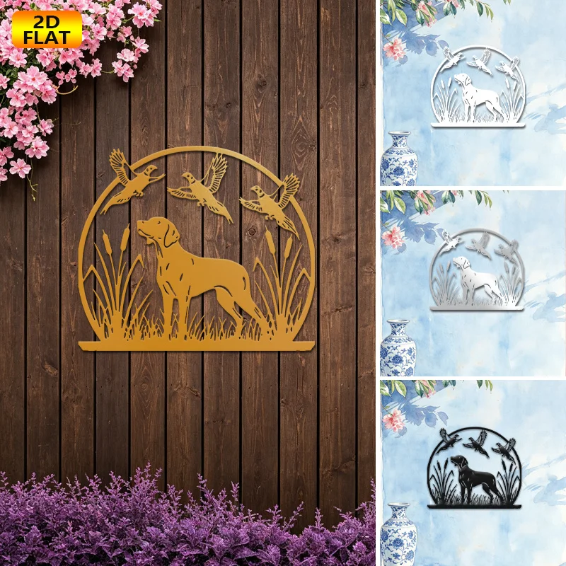 1pc Metal wall decoration,15.75Inch-sized creative gift，Hound and Pheasant Metal Wall Decoration Sculpture 1pc