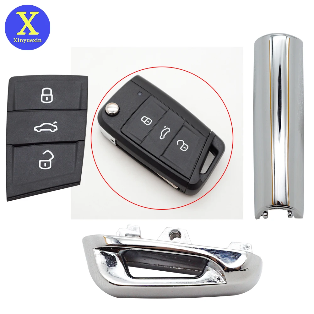 Xinyuexin almohadilla de llave de pieza de Metal brillante para Vw Gollf 7 MK7, Skoda Octavia A7, Seat Remote Keyless Auto Metal Part para Golf Mk7