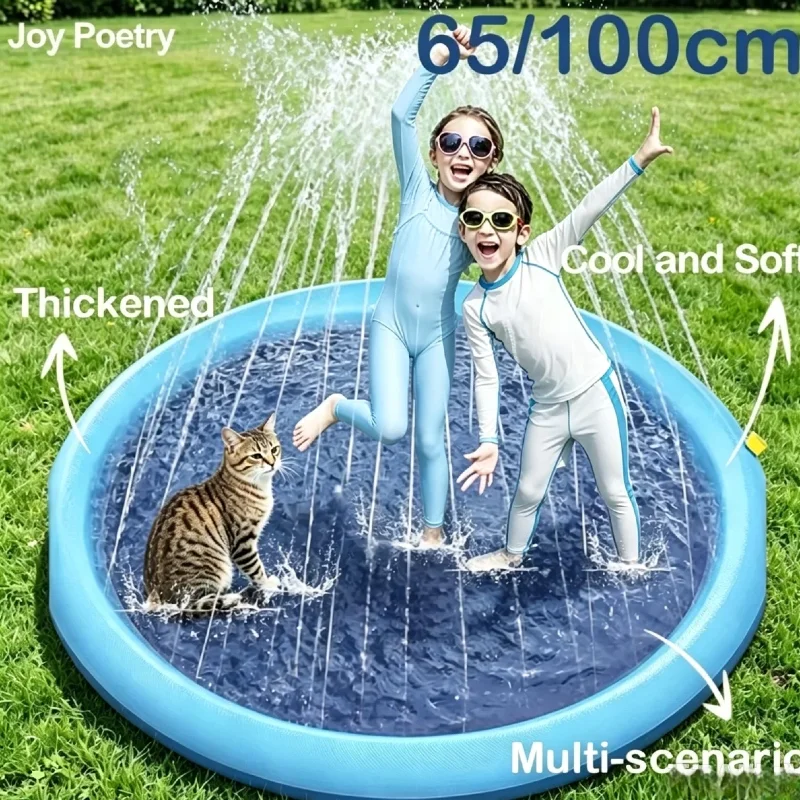 65/100CM Thickened Cat Spray Water Play Mat Dog Playmat Letter Dolphin Theme Pet Sensory Playing Crawling Induction Toy