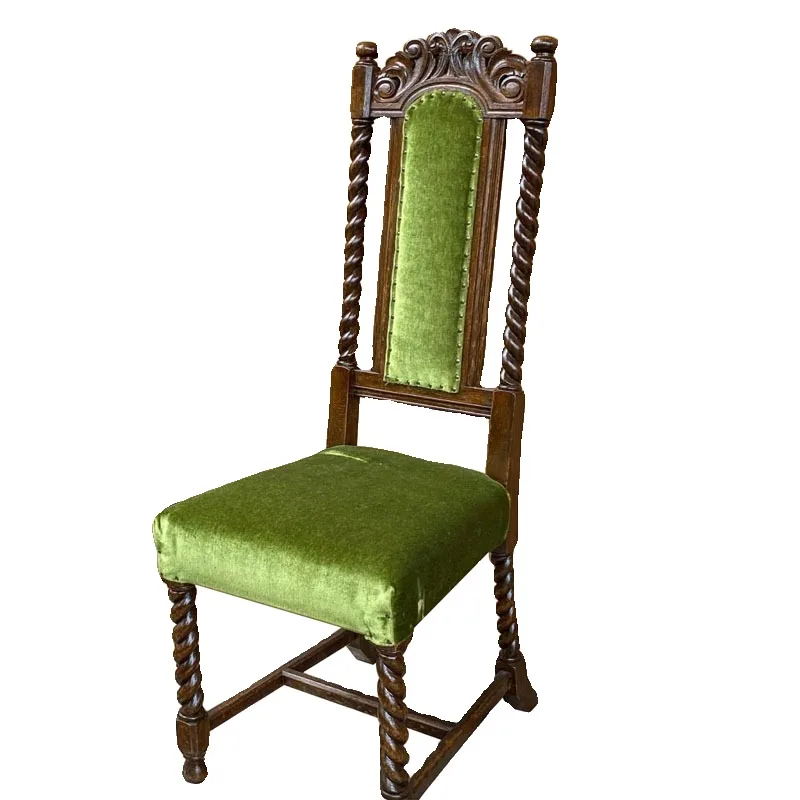 

Solid wood carving flower dining chair velvet medieval villa hotel leisure chair