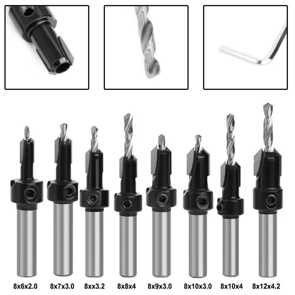 8mm Shank HSS Countersink Router Bit for Woodworking with Wear Resistant Hard Alloy Blade and External Cooling Technology