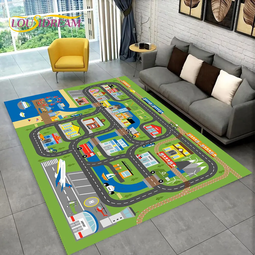 Child Playmat Highway Simulated City Traffic Playroom Area Rug,Carpet for Home Living Room Bedroom Sofa ,kids Non-slip Floor Mat