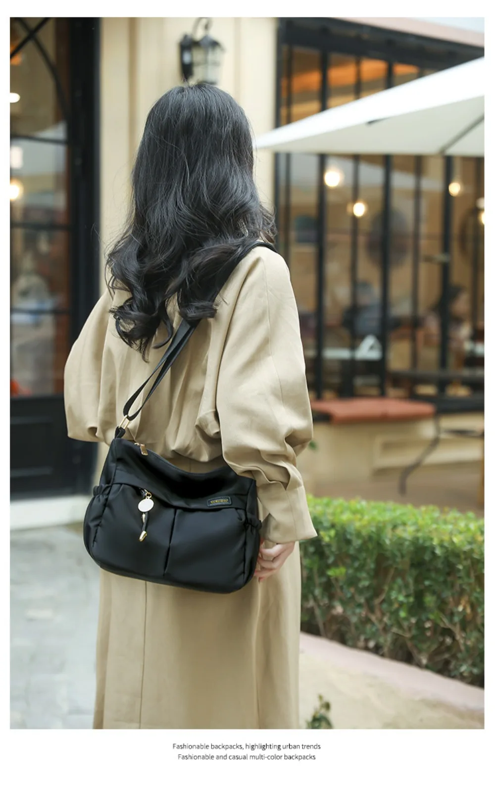 Lässige Nylon-Umhängetasche, leichte, einfarbige Umhängetasche, große Kapazität, Einzelschultertasche für Damen – Detail 10