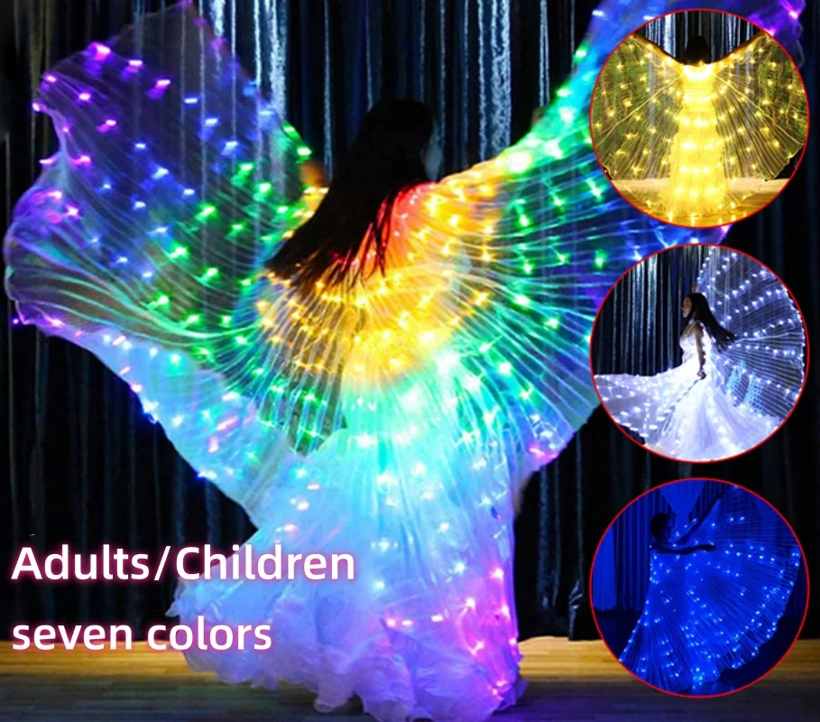 

Светодиодные крылья Исиды для танца живота, карнавальные костюмы для взрослых на Рождество, Хэллоуин, вечеринки, цирк, светящиеся LED-костюмы