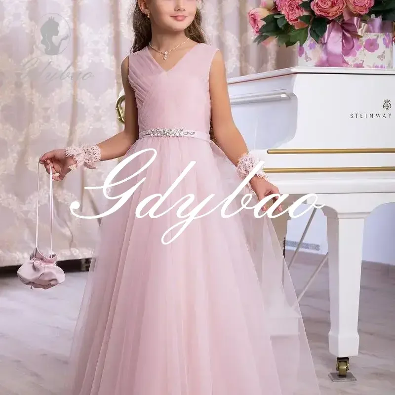 Flower Girl Dresses Tulle Puffy Backless Knee Length Kid Child Wedding Party Princess Ball Gown