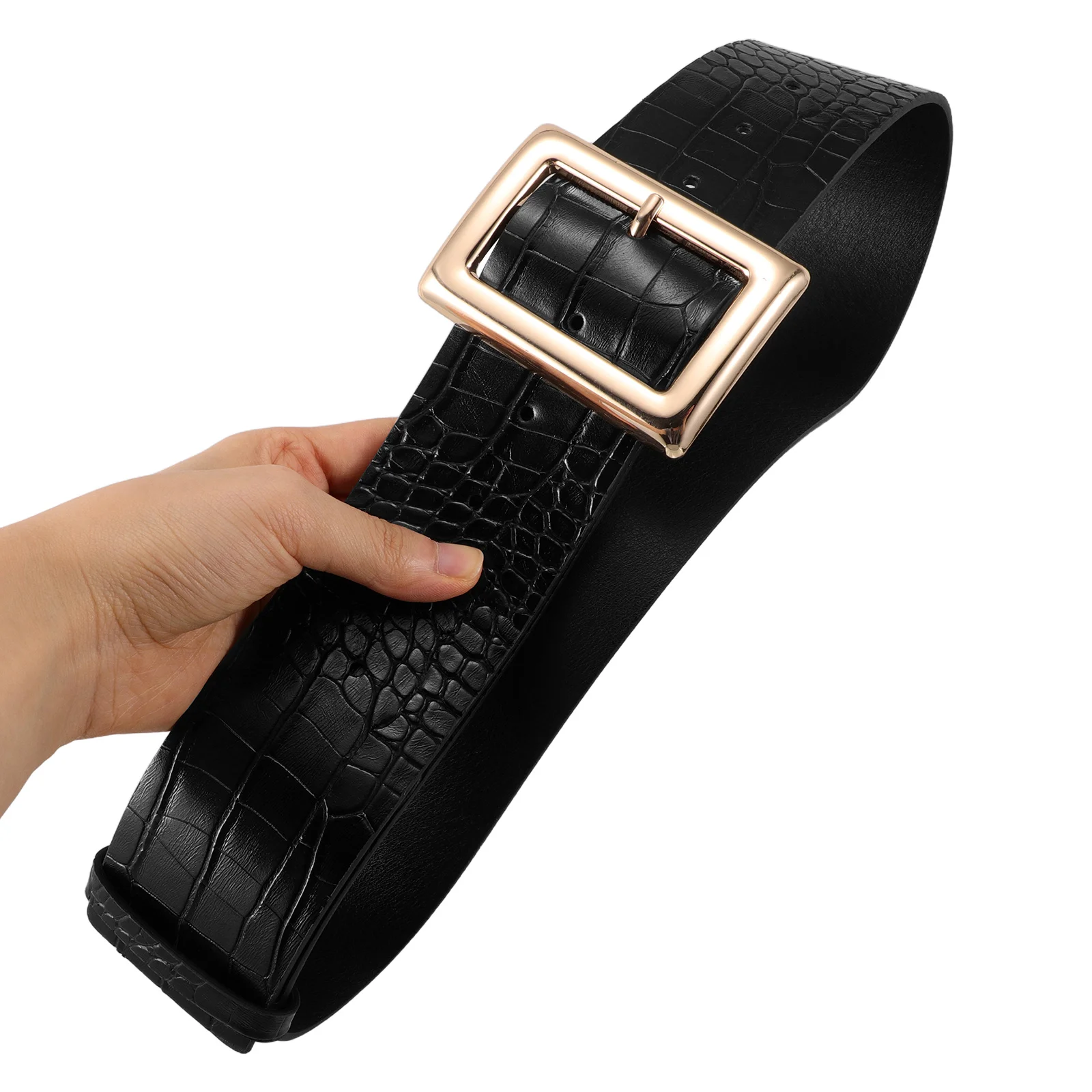 

Black Waist Belt Square Buckle Adjustable Fit For Jeans Pants Dress Outfits Wide Vintage Wide Belts Pu Fashion Belt