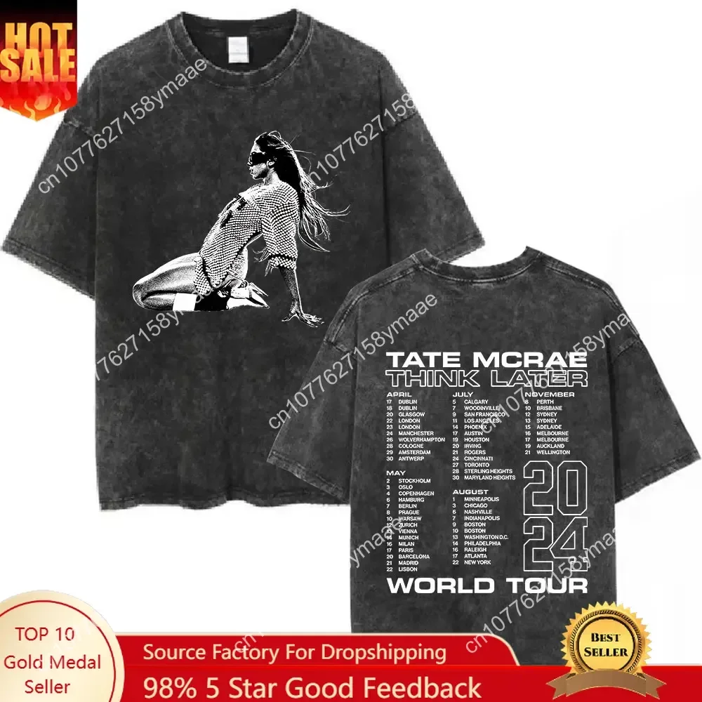 

Tate Mcrae The Think Later World Tour Vintage Washed T Shirts Men Women Women Fashion Harajuku Cotton Short Sleeve Oversized T-s