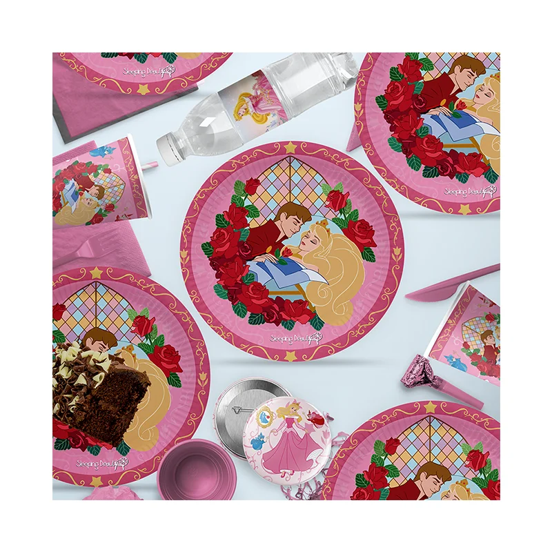 Cartoon Sleeping Beauty Theme Disney Princess Theme Birthday Party Decoration Plates Cups Background Balloons Party Supplies Toy