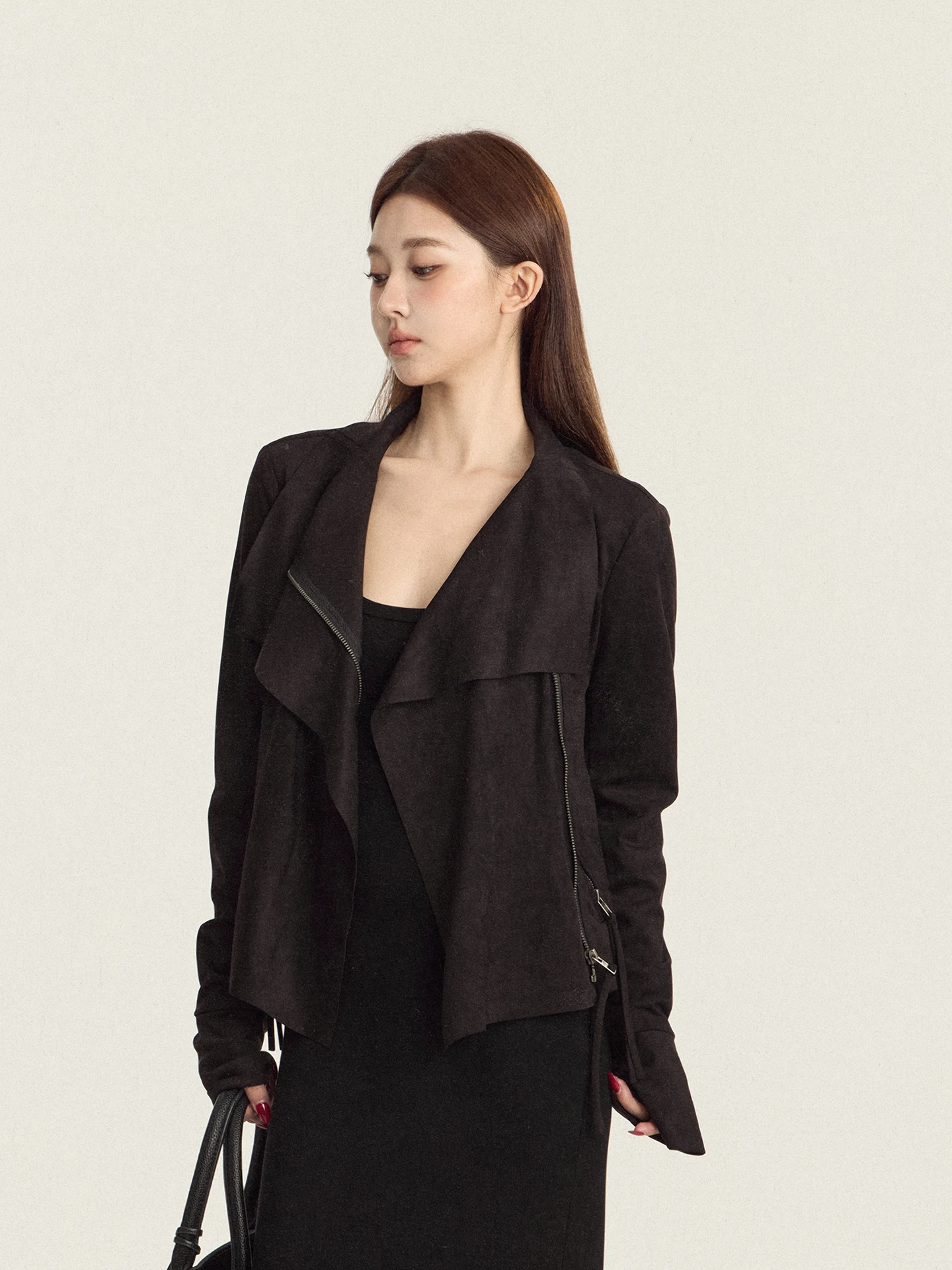 

BULENG Стильная замшевая куртка в корейском стиле, мотоциклетная, с отложным воротником, теплая, повседневная, приталенная, женская, модная, осенняя верхняя одежда