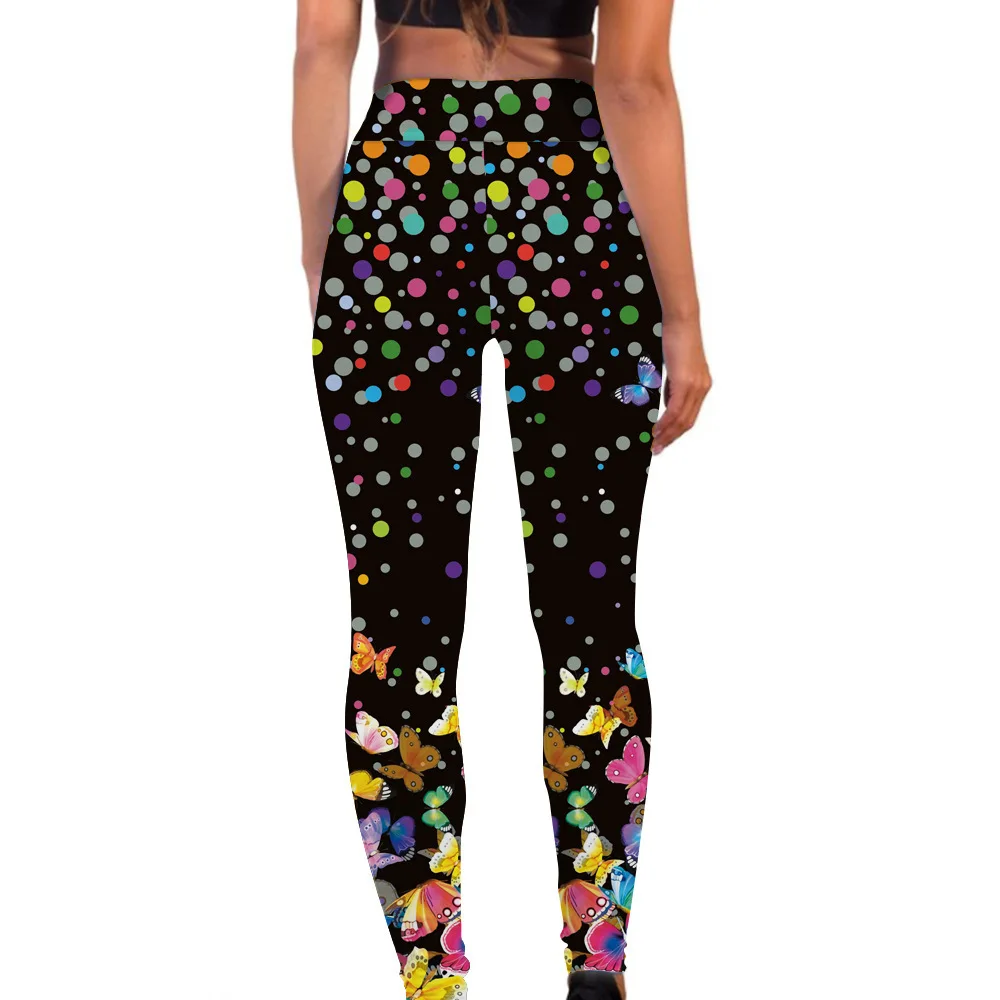 Multicoloured butterfly print elastic slim-fit hip lift slim pants elastic waist tight casual leggings for women