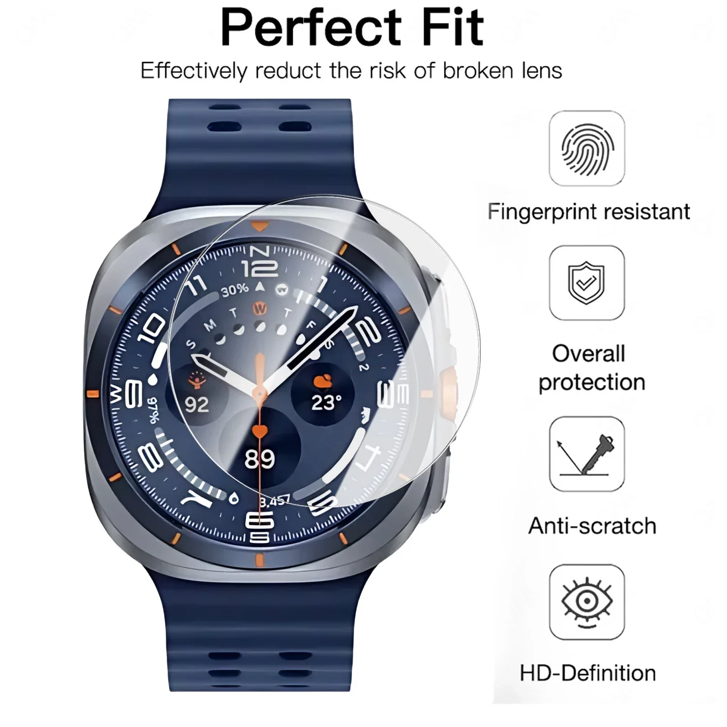 高精細クイックペースト強化ガラスフィルム サムスン Galaxy Watch 8 Classic用スクリーンフィルム Ultra/Ultra 2025 47mm 8/7/6対応