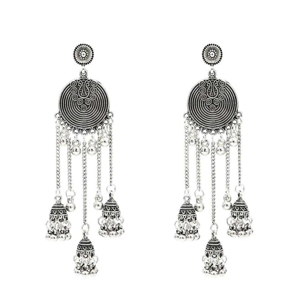 Multi Style Retro India Oxidized Jhumka Jhumk Earrings for Women Long Chains Bell Statement Earrings Afghan Egypt Nepal Jewelry