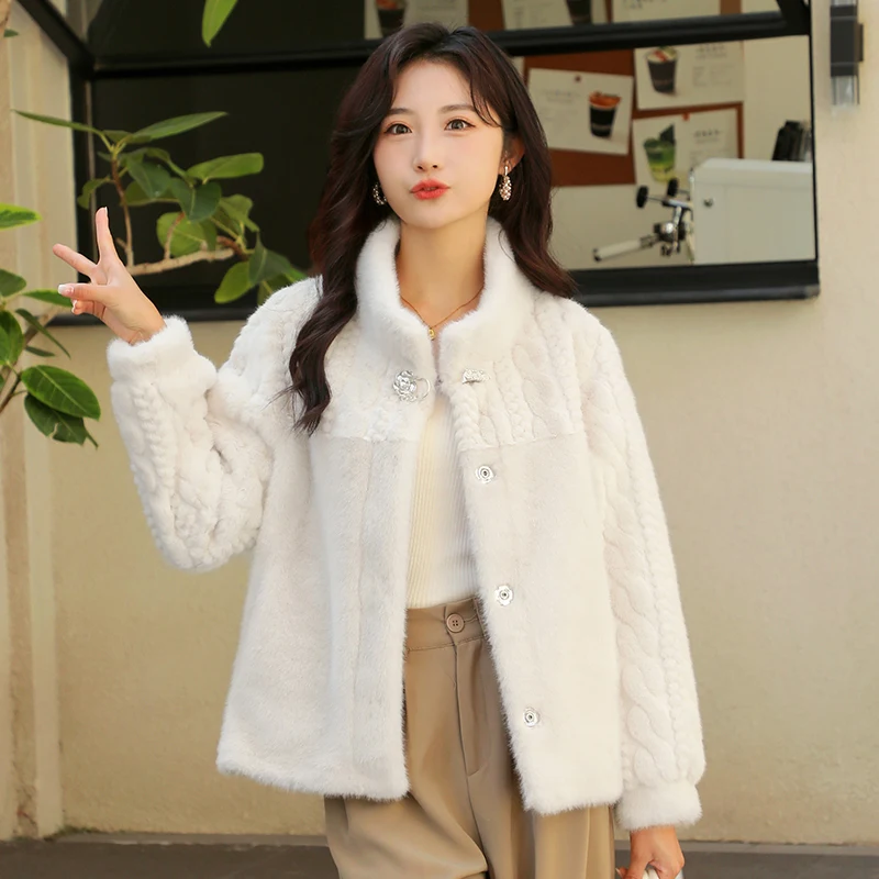 

Women's Fashion Imitation Gold Mink Velvet Short Coat Lightweight Warm Autumn Winter Stand Collar Overcoat Jacket