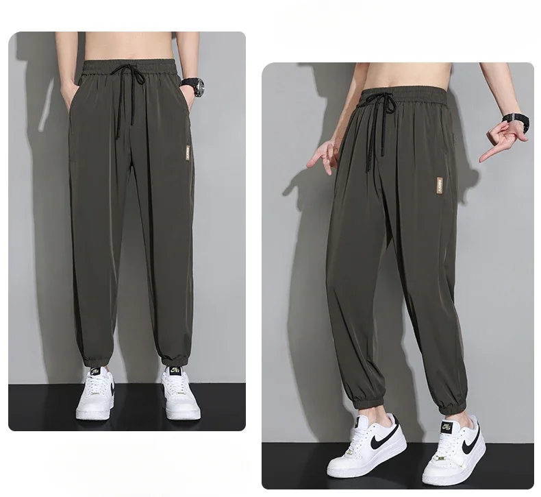 Y2K Men's Sports Pants New Casual and Fashionable Versatile Drawstring Straight Leg Pants for Outdoor Camping Ice Silk Pants