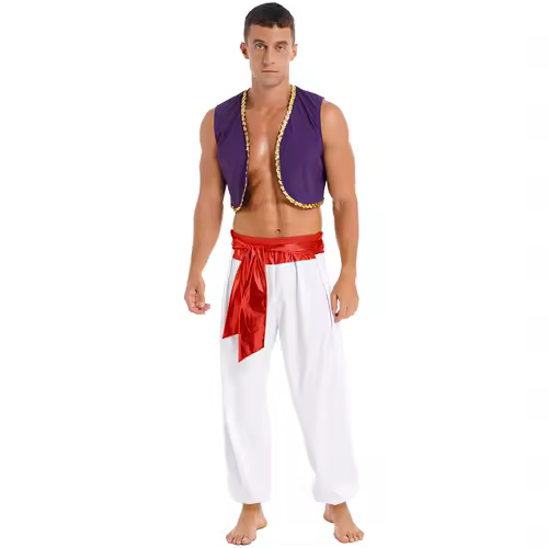 Aladins Costume Men Arabian Prince Cosplay Dress Up Waistcoat Top Harem Pants Suit Halloween Theme Party Carnival Stage Dancewea - Image 8