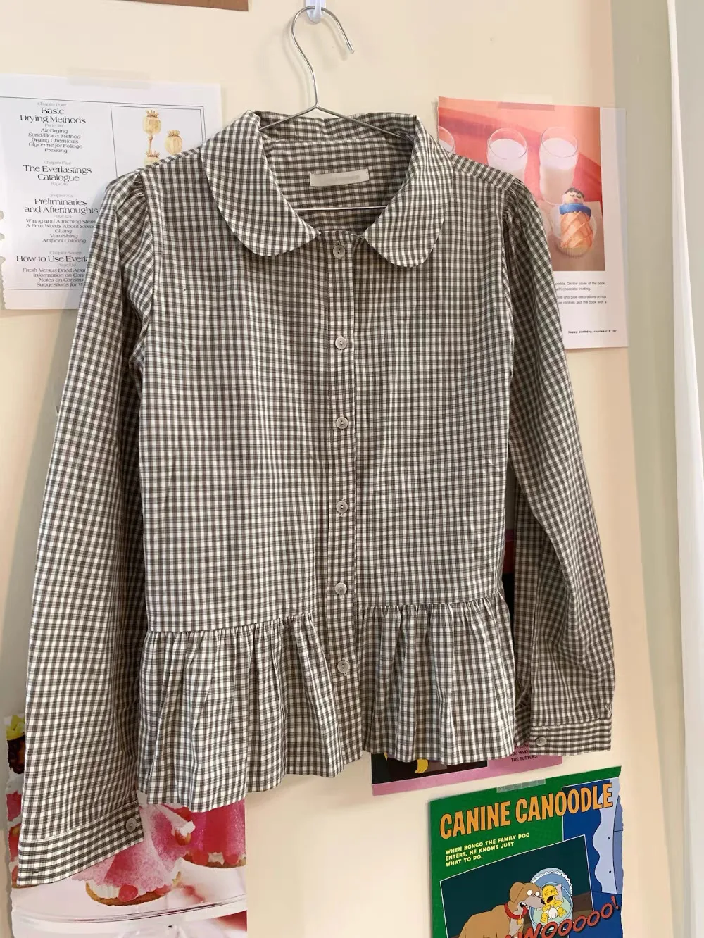 Baby Sauce Plaid Long Sleeve Button Doll Collar Shirt Korean Style Sweet Girl Top Autumn Cotton Moisture Wicking