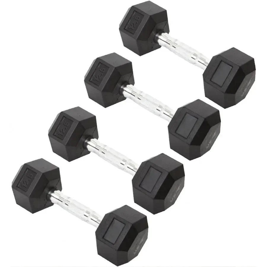 Hex Dumbbell Set 12.5LB Rubber Coated Fixed Weight Dumbbells with Chrome Ergonomic Handle Odorless Durable for Home Gym Womens