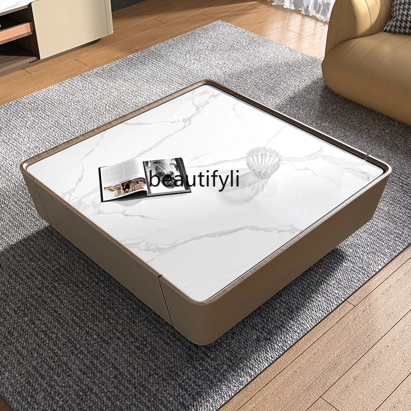 

Square Rock Slab Coffee Table for Living Room, Modern Minimalist Italian Style, Ultra-Light Luxury