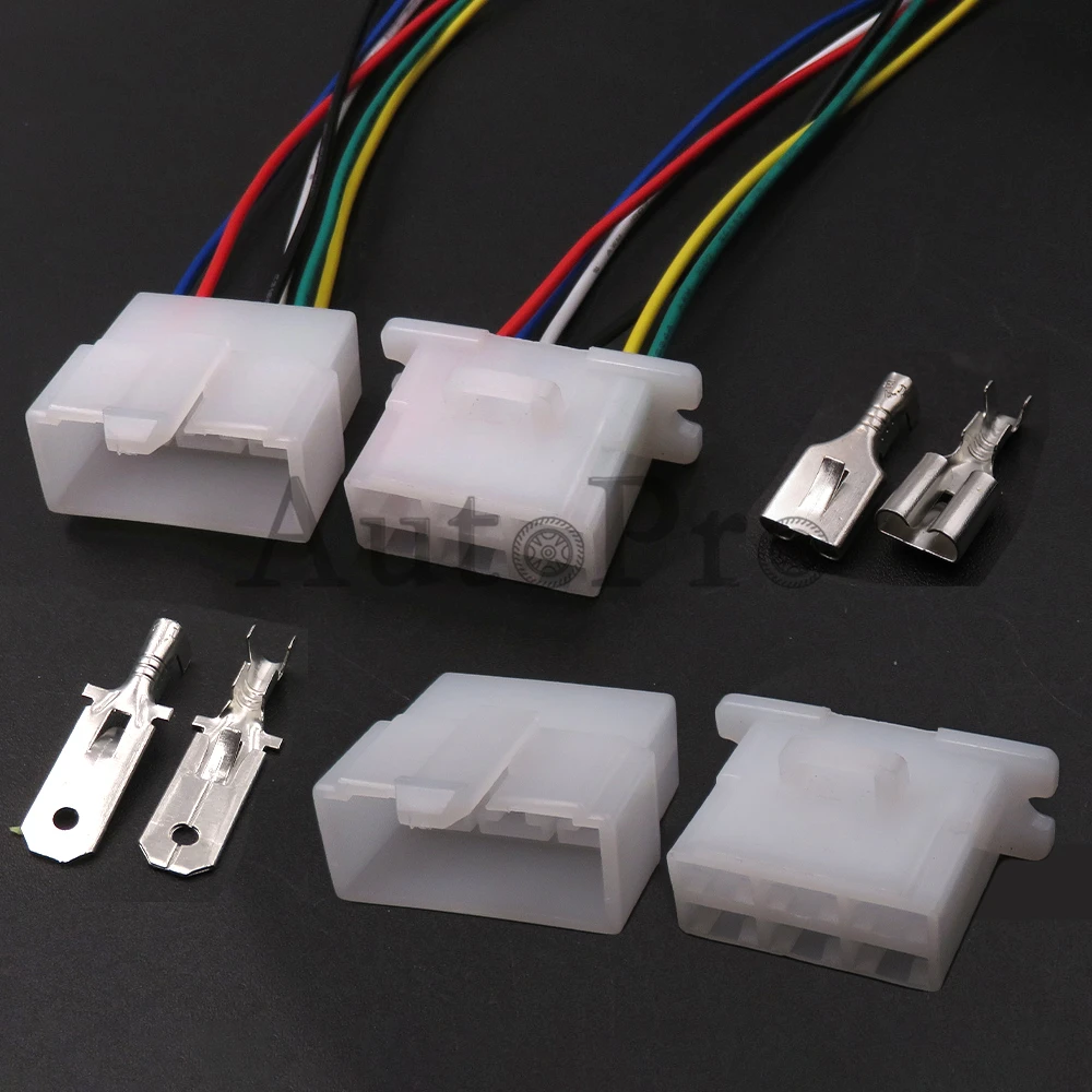 1 Set 6 Hole Car High Current Wire Harness Starter Connector 6110-4563 6120-2063 White Auto Male Plug Female Unsealed Socket