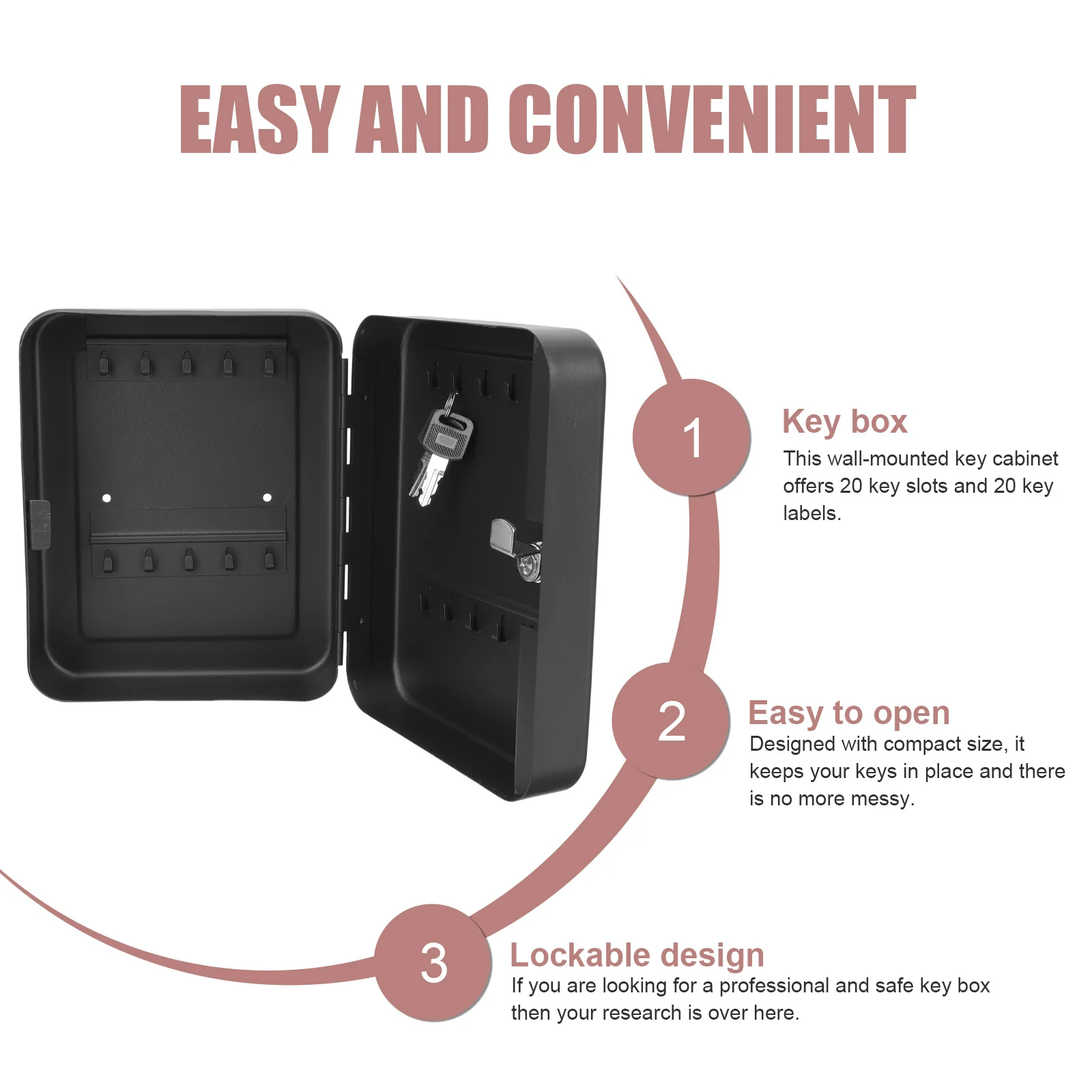 

1Set Key Storage Box Premium Material 20 Slots Security Organizer Wall Mounted Key Case Multi-Slots Security Cabinet