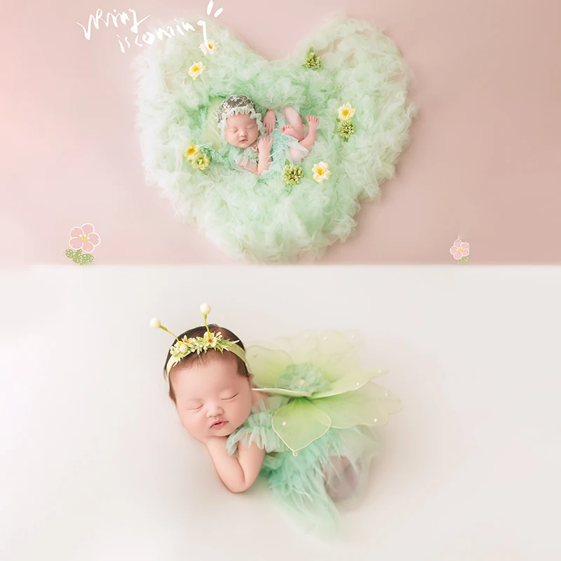 Robe de Photographie pour Nouveau-Né Fille, Jupe en Gaze à Fleurs, Ensemble de Coiffure, Aile de Papillon, Accessoires de Séance Photo en Studio