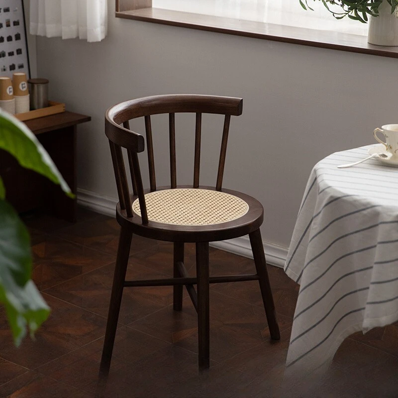 

Solid wood dining chair rattan medieval Windsor chair coffee shop dessert shop restaurant casual back