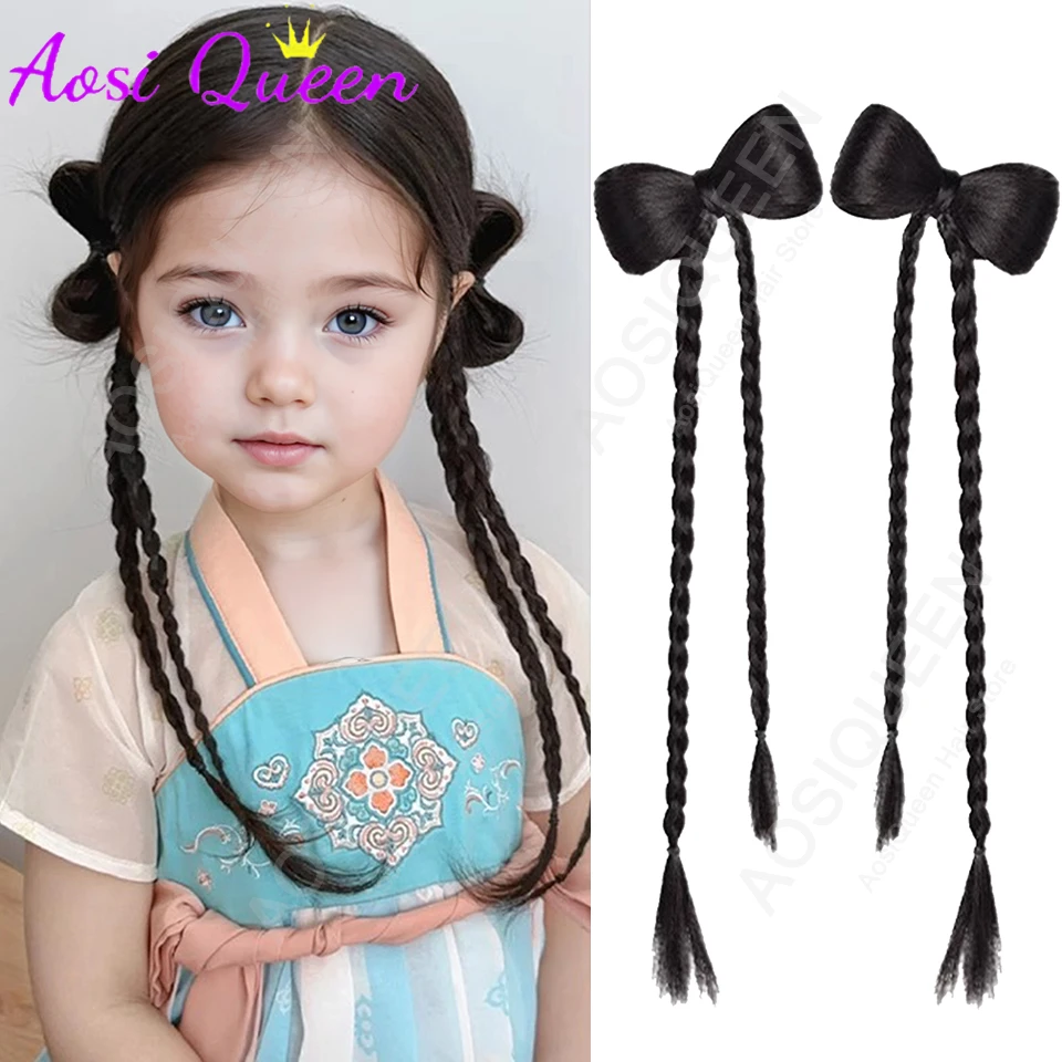 AOSIQUEEN 14inch Bow-tie Double Braided Ponytail Wig Suitable For Women And Children For Everyday And Holiday Use.