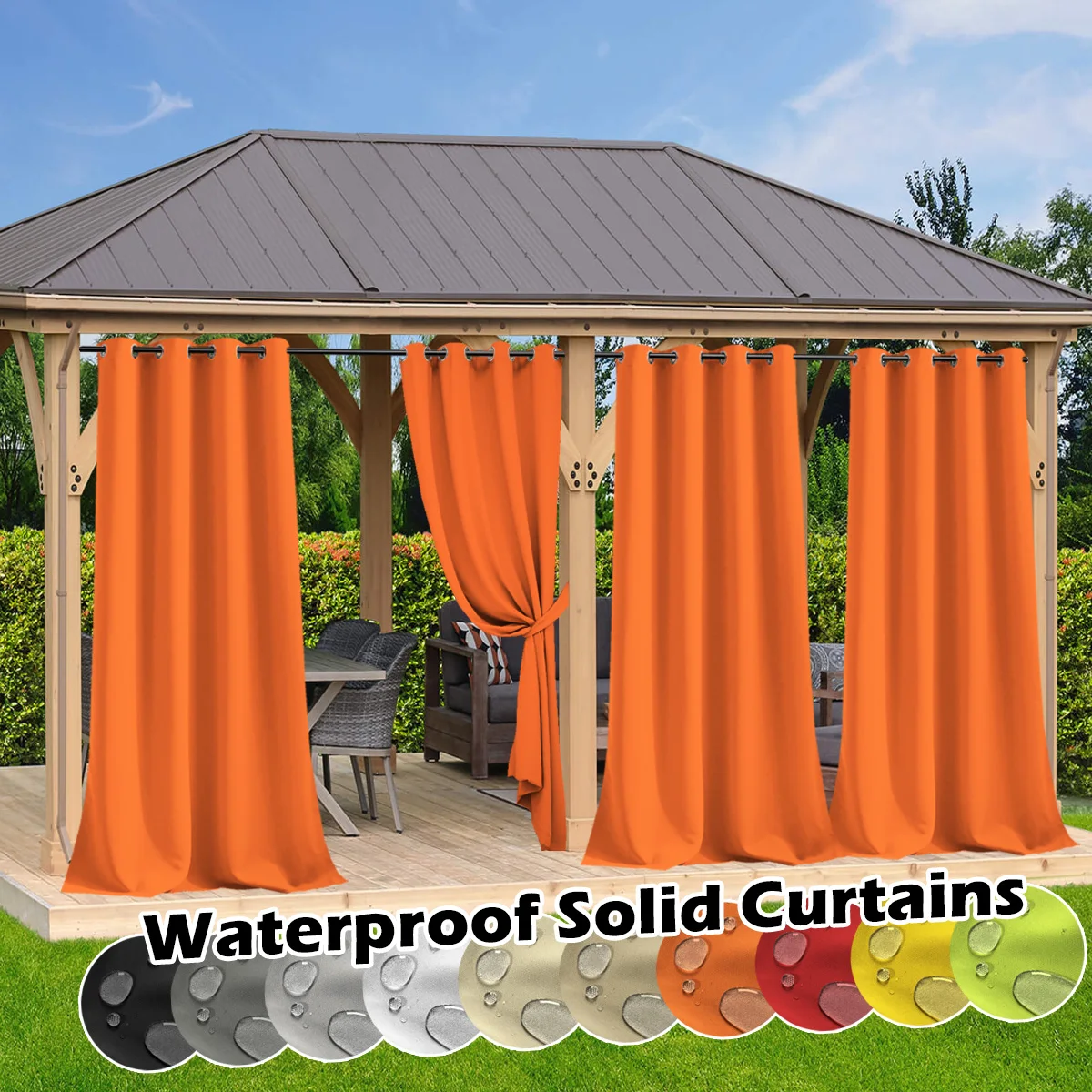 1PC, Waterproof Outdoor Privacy Grommet Top Curtain For Porch, Pergola, Cabana, Patio