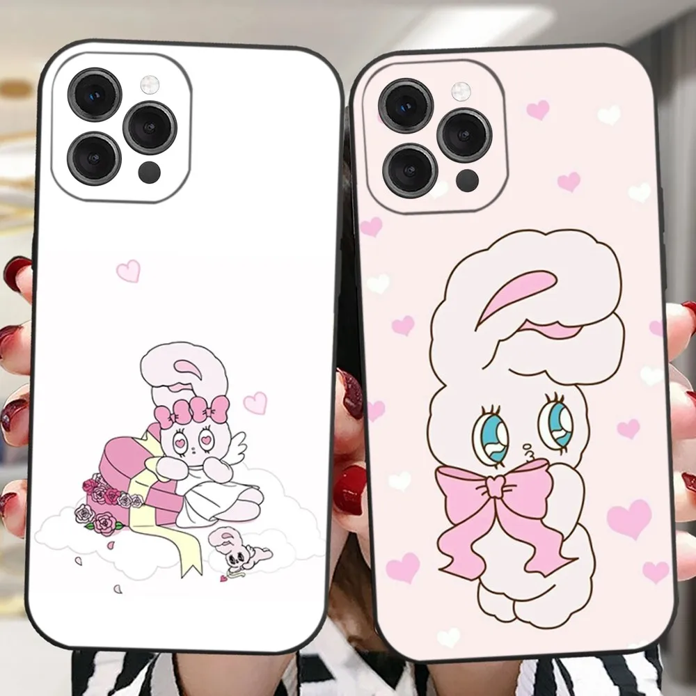 

Kawaii E-Esther Bunny Phone Case For iPhone 16,15,14,13,12,11 Plus,Pro,Max,XR,XS,X,7,8 Plus,SE,Mini Silicone Soft