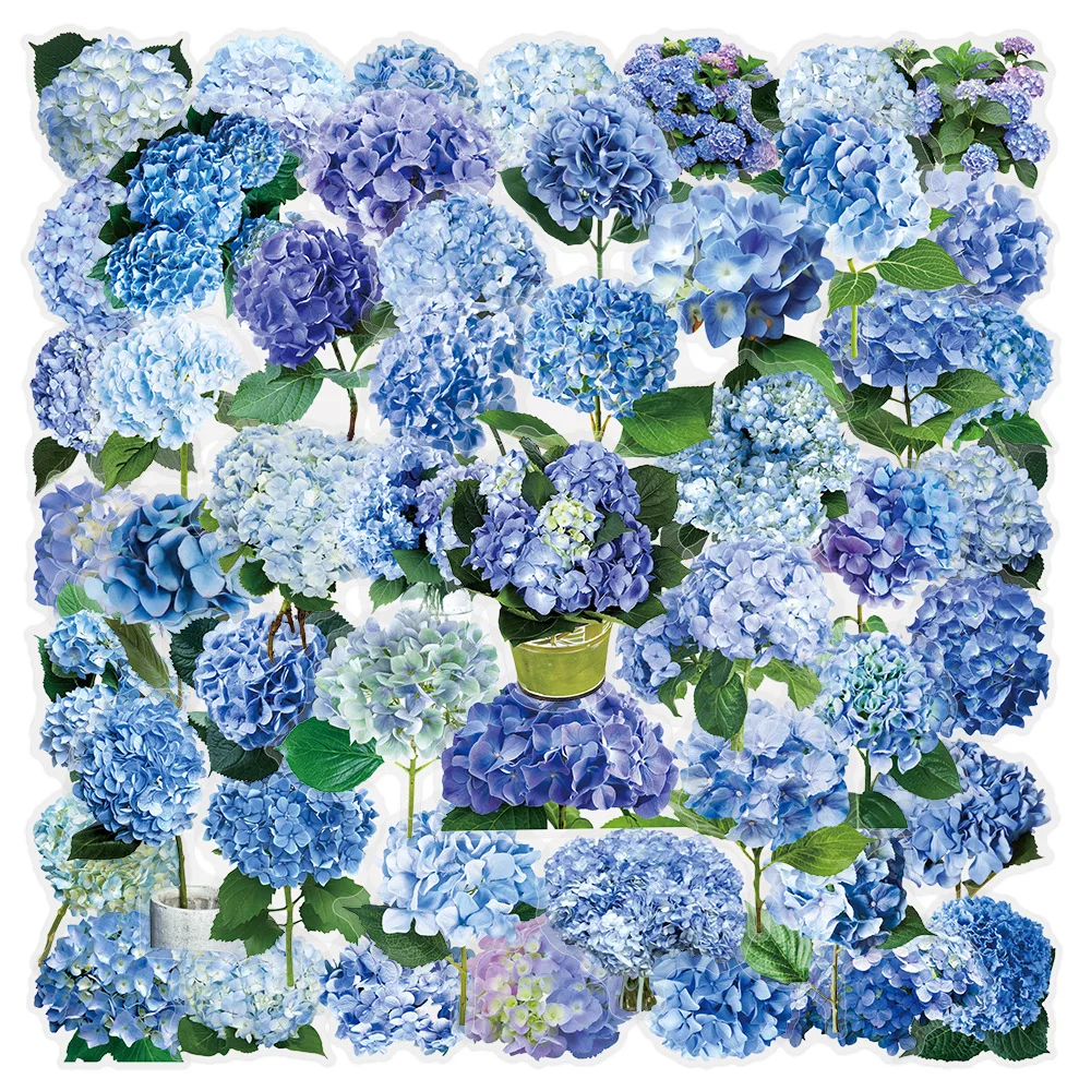 50PCS Hydrangea Graffiti PET Stickers Fresh Flower Plant Decoration Water Cup Notebook Stationery Decor Stickers