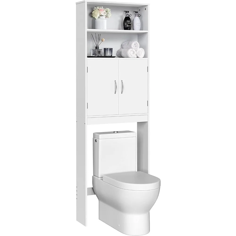 

Over The Toilet Storage, Taller Bathroom Organizer Space-Saving Storage Cabinet with Adjustable Shelves and Double Doors, 77 in