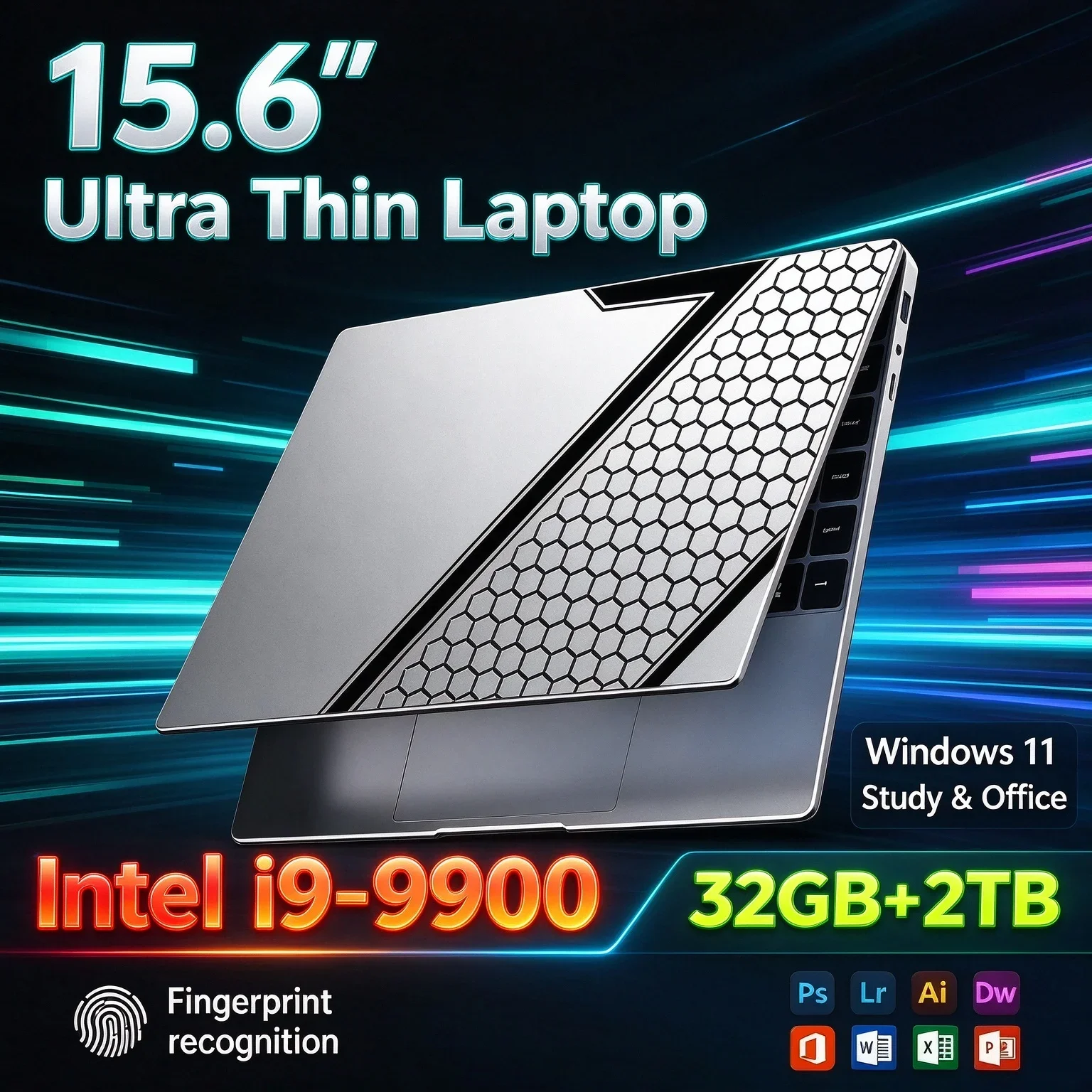 15.6'' Inch Notebook Intel I9-9900 Processor 32GB RAM 1TB/2TB SSD Windows 11 Fingerprint Unlock Laptop For Daily Use Game Office