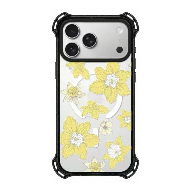 

Creative Yellow Flowers 4 Corner Magnetic Protective Phone Case Cover for IPhone 13 14 15 16 17 Pro Max Case for IPhone 17Pro