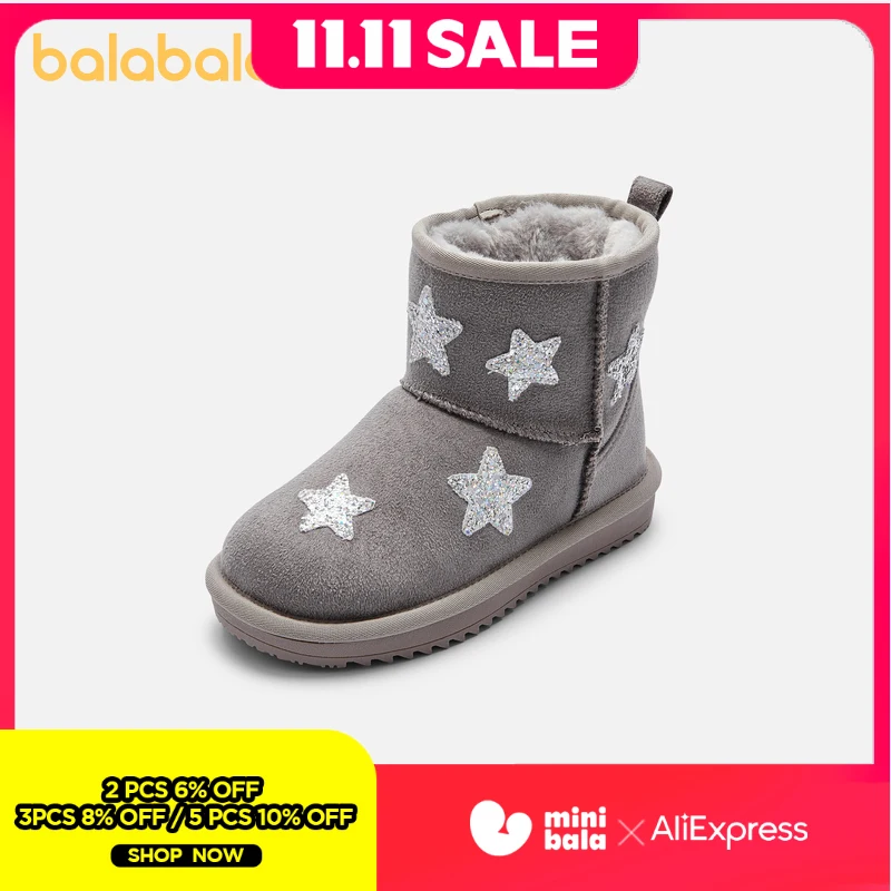 

Balabala/Детские зимние сапоги, теплые сапоги до середины икры для девочек с флисом, новинка 2024, зимние ботинки, нескользящие хлопковые сапоги
