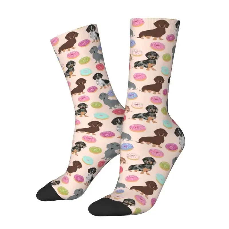 Dachshund Badger Dog Florals Mens Crew Socks Unisex Cool 3D Printed Sausage Animal Dress Socks