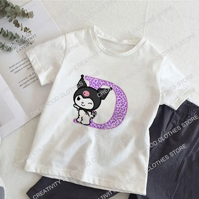 Kuromis Letter Children T-shirt Kawaii A B C D... T Shirt Anime Cartoons Casual Clothes Tee Shirts Kid Girl Boy Fashion Tops