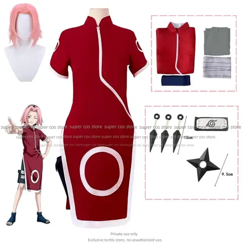 Haruno Sakura Cosplay Costume Anime Sakura Dress Ninja Cartoon Uniform Outfit Sakura Wig Halloween Carnival Costume