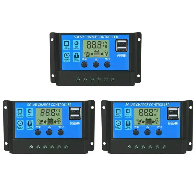 A74E-3X 100A Solar Charge Controller, Solar Panel Battery Intelligent Regulator With Dual USB Port, Multi-Function Controller