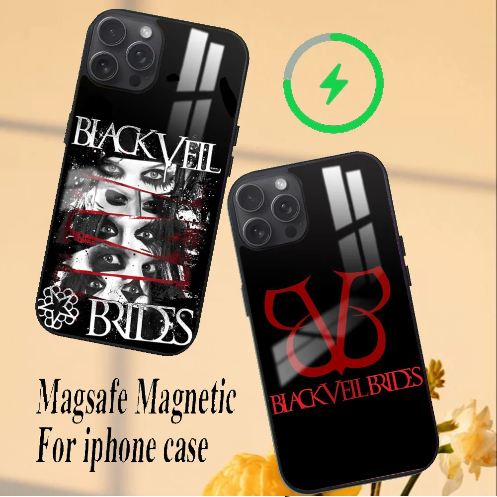 B-Black Veil Brides Band Phone Case For iPhone 16 15 14 13 12 11 PRO MAX PLUS Mini Magnetic wireless mirror phone case