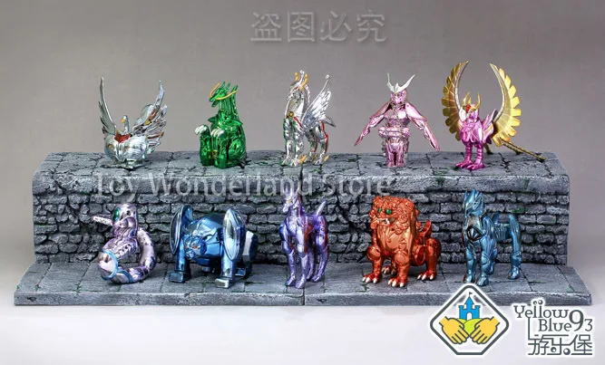 In Stock True Electroplated Mini Saint Seiya Cloth Helmeted Bronze Five Saints Seiya Hyoga Shiryu Shun Ikki Cloth Stand