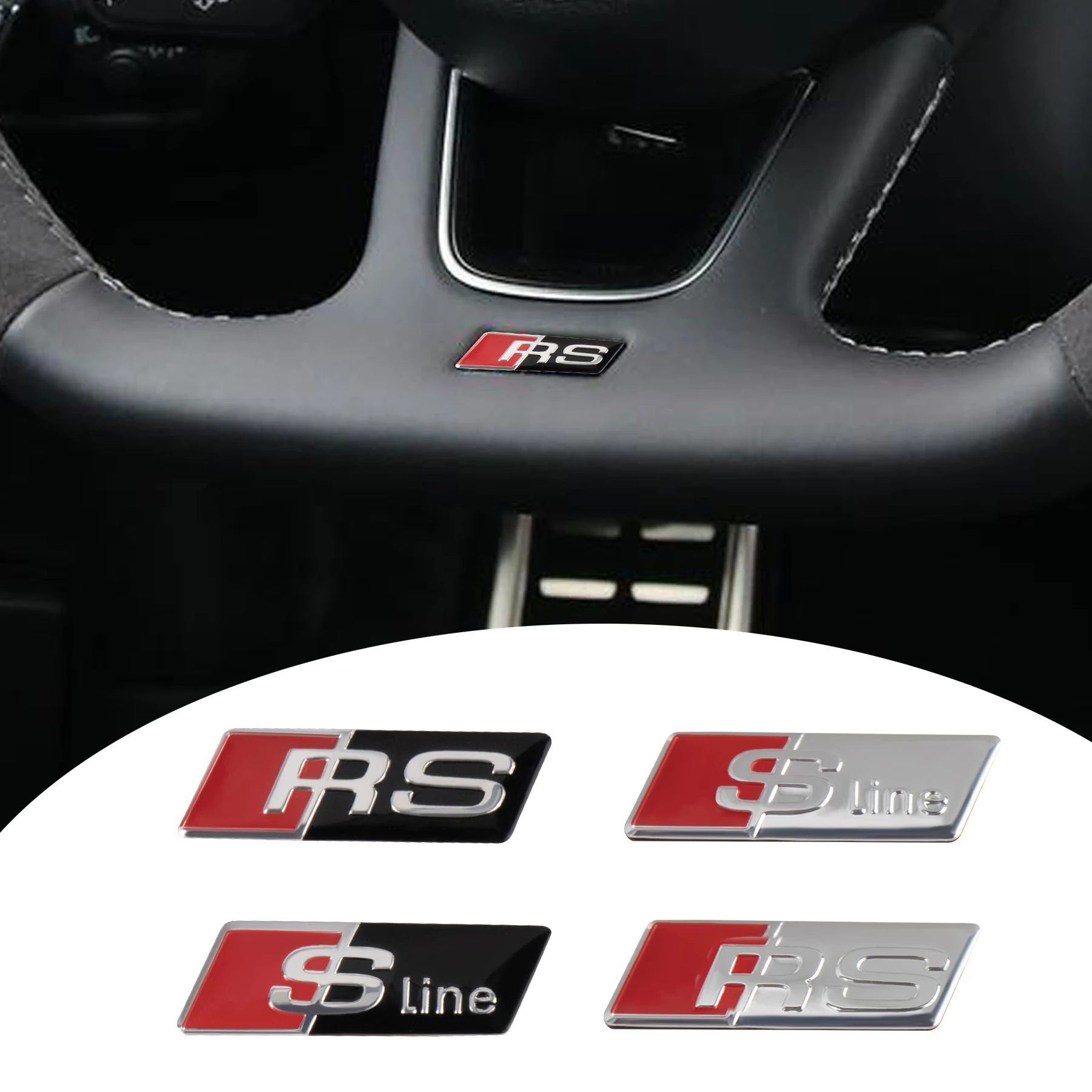 3D Aluminum SLINE RS Badge Car Steering Wheel Sticker Auto Emblem Decoration Accessories for Audi A4 A3 A5 A6 A7 A8 Q3 Q5 Q7 Q8